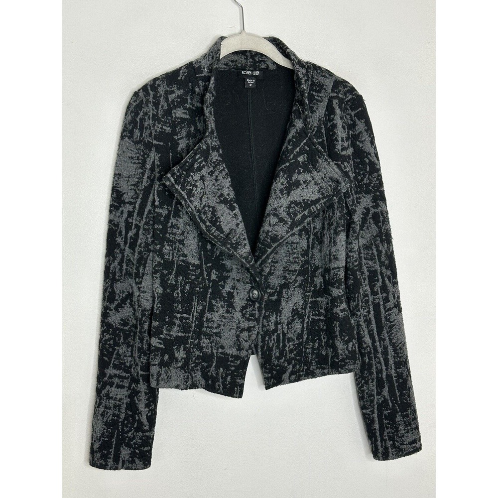 RONEN CHEN Gray Black Textured Asymmetrical Button Knit Jacket Sz 2 Medium - Picture 5 of 9